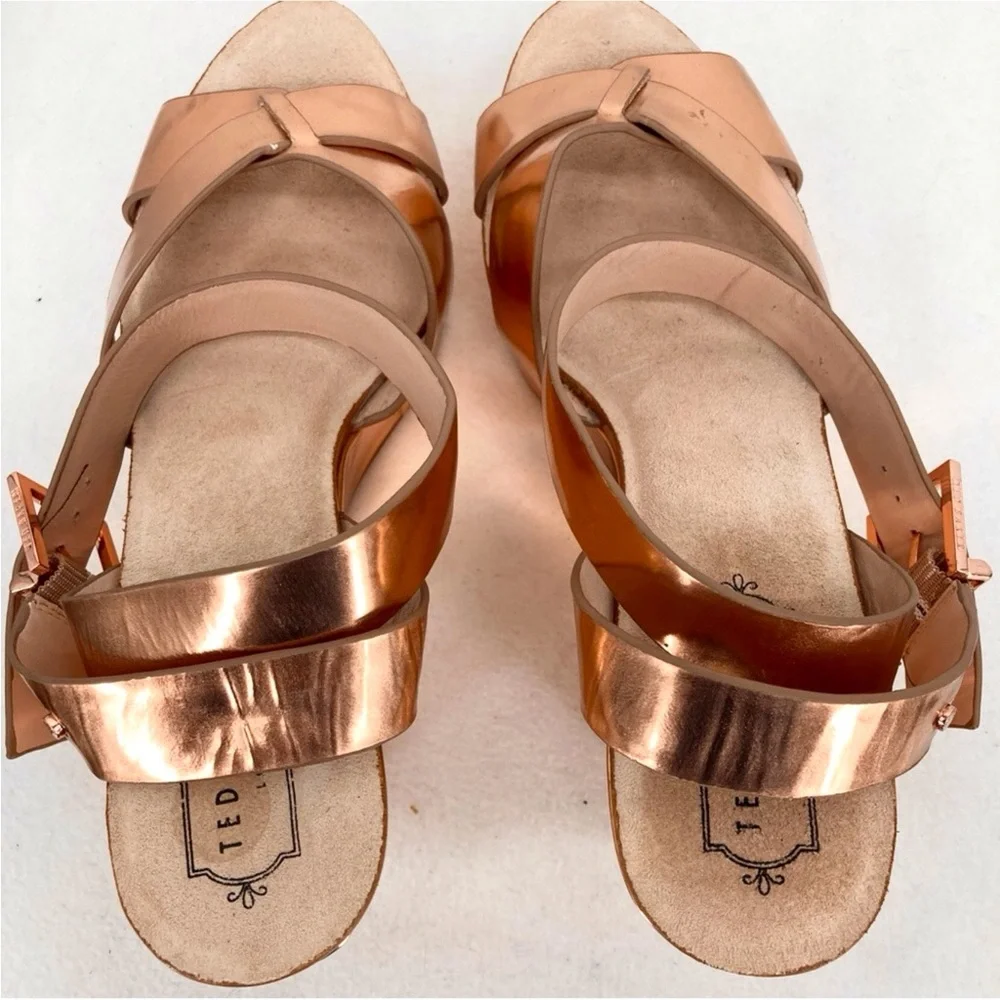 Ted Baker London Merlotte Platform Wedge Rose Gold Sandals Size 8.5 - Picture 7 of 12